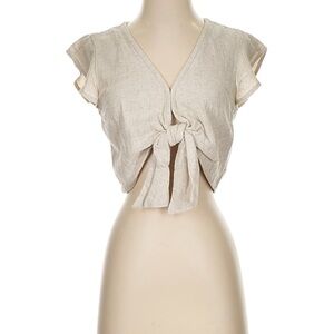 Abercrombie & Fitch Cropped Tie-Front Ruffle Linen Top